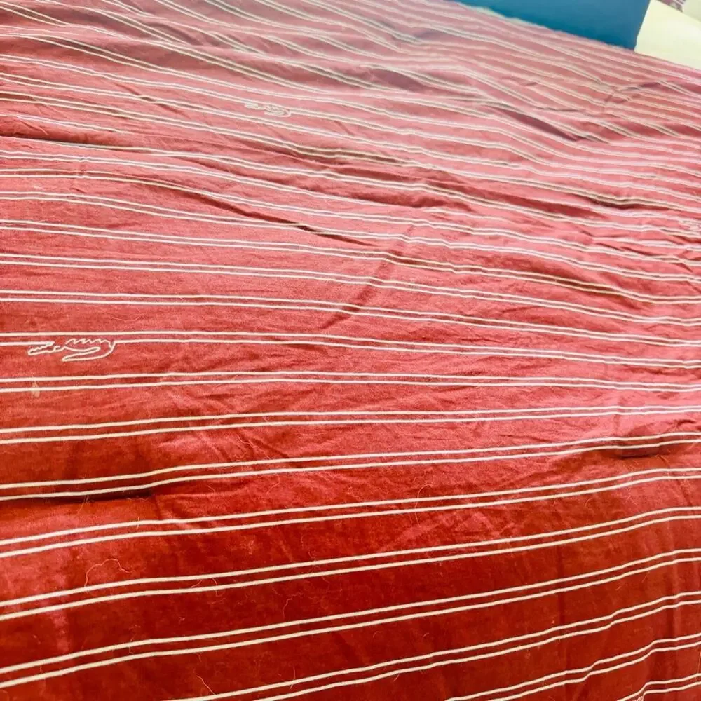 LACOSTE Burgundy Red Light Blue Stripe Comforter Throw Pillow Queen Bedding Set